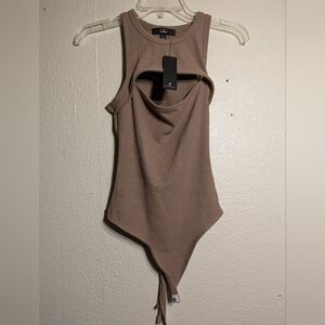 Lulu's Brown Asymmetrical Cut Out Bodysuit Size Small